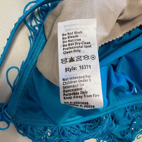 WEISSMAN Adult Turquoise Fringe Dance Costume | Jazz / Latin | Size SA - Picture 10 of 11